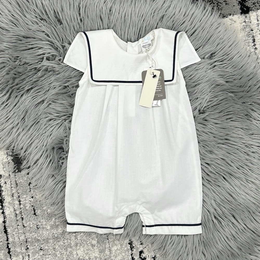 Cuclie Baby Pima Cotton White Nautical Romper Size 6/9 Month NEW